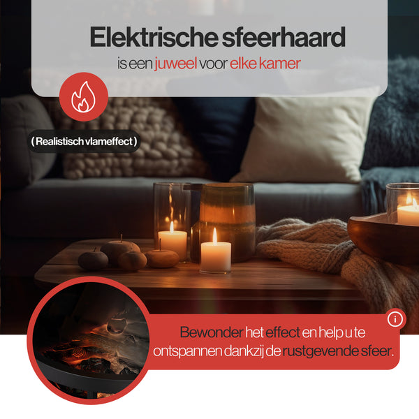 Vrijstaande elektrische haard zwart met thermostaat – 1800W voor warmte & sfeer
