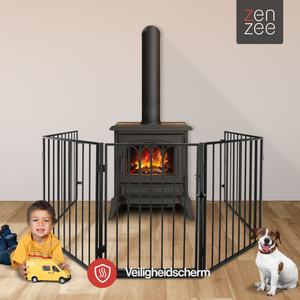 Haardscherm met deur – matzwart – flexibel & veilig – 305×77 cm | Zenzee