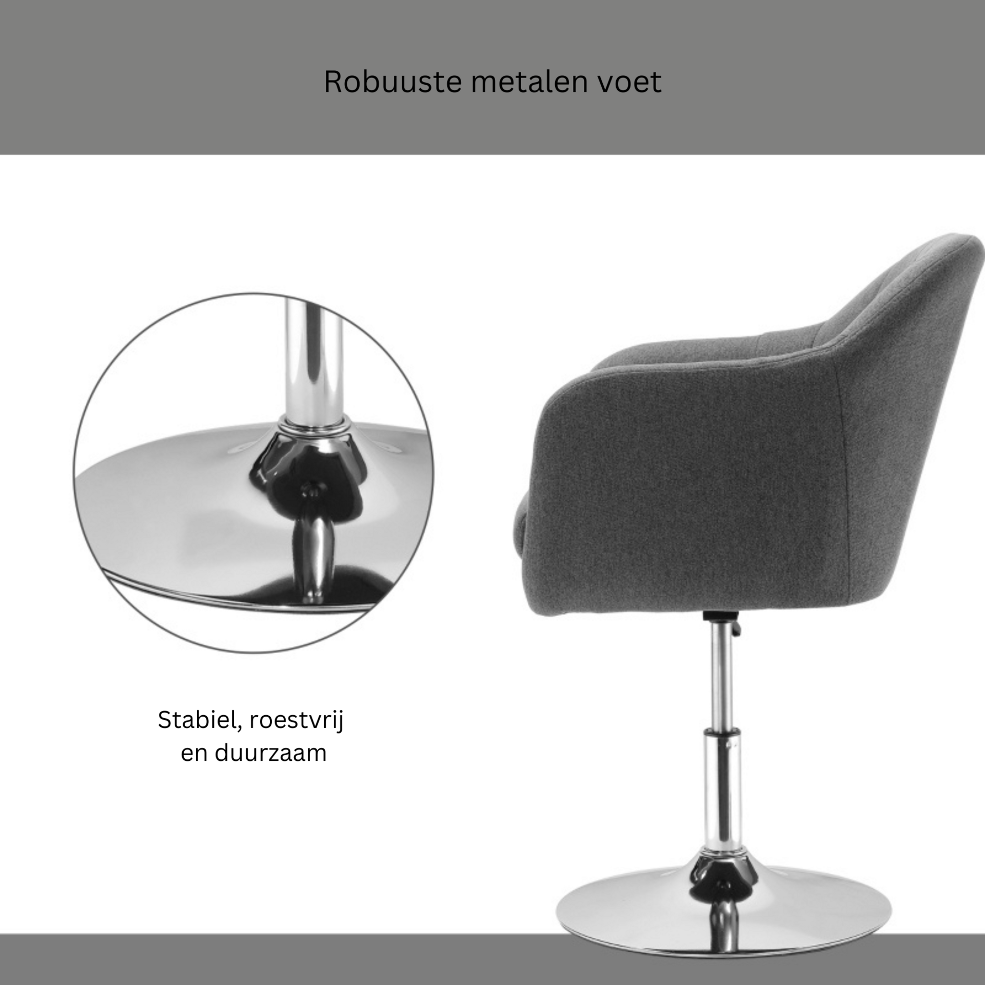 Verstelbare draaifauteuil in grijs – 60×60×79-91 cm – comfort & design
