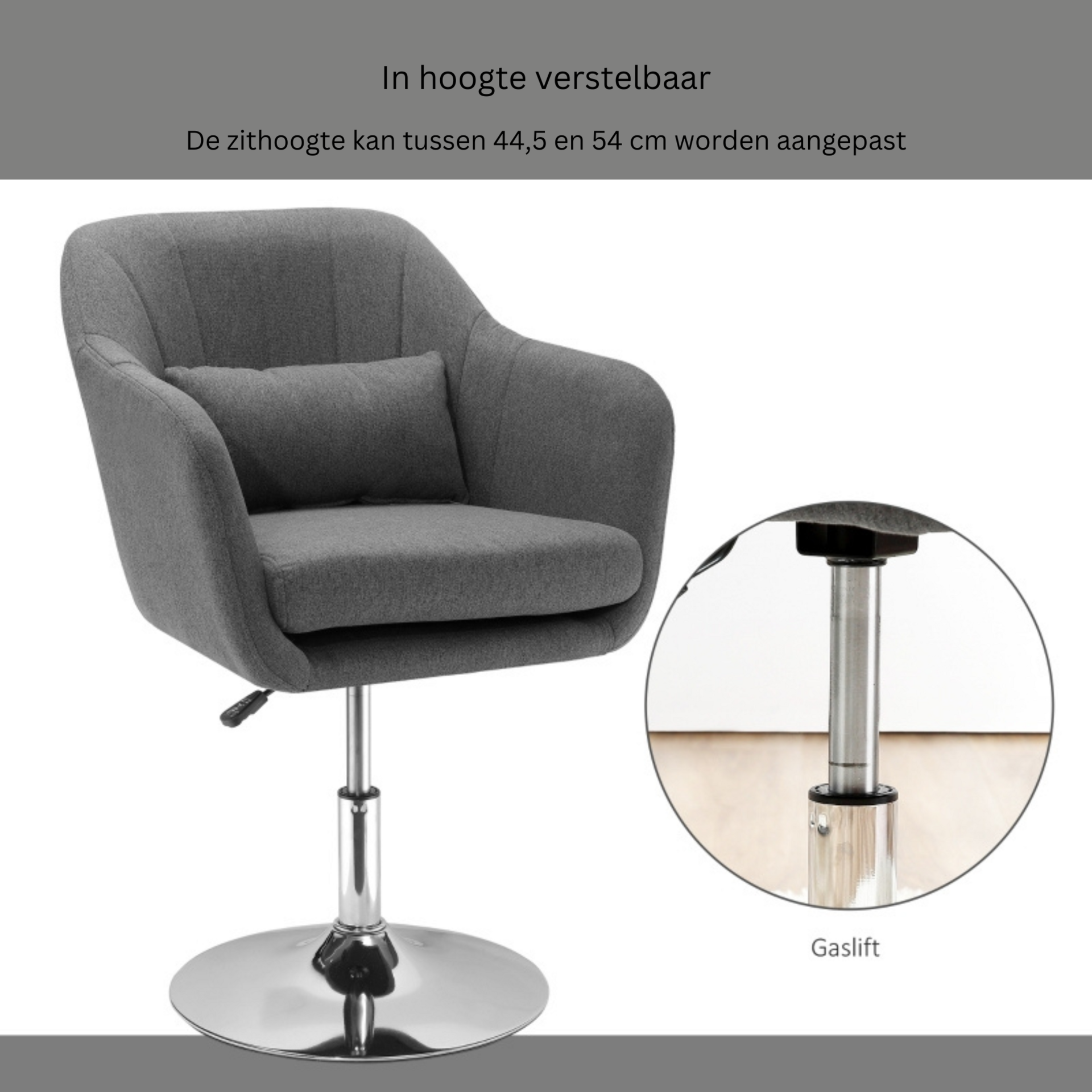 Verstelbare draaifauteuil in grijs – 60×60×79-91 cm – comfort & design