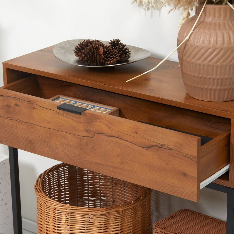 Industriële wandtafel met lade – bruin/zwart – 80×30×76 cm