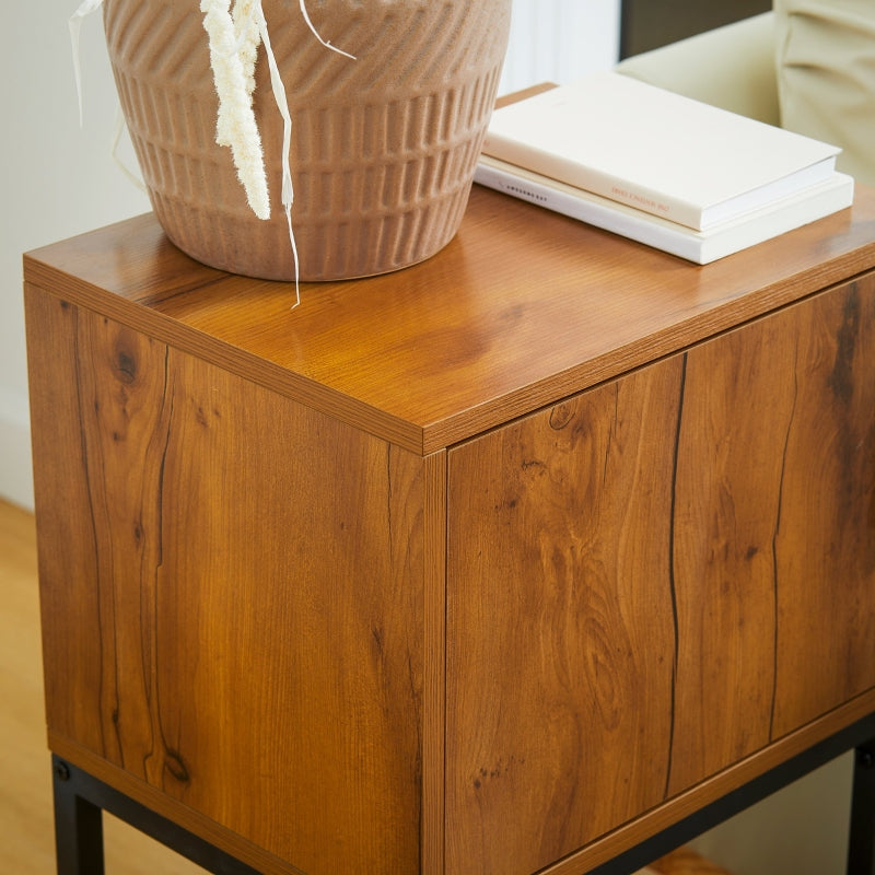 Industriële bijzettafel met lade en plank – bruin-zwart MDF