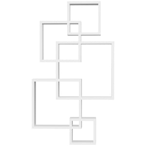 Wandrek met 5 vakken in wit massief hout kubusvorm  – 49,5x10,2x86 cm strak en modern design voor aan de muur