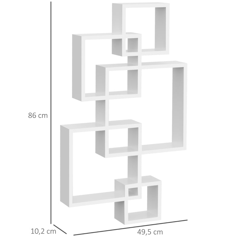 Wandrek met 5 vakken in wit massief hout kubusvorm  – 49,5x10,2x86 cm