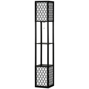 Vloerlamp met schappen in moderne Oosterse stijl – zwart MDF 26x26x156 cm met decoratief patroon en opbergruimte
