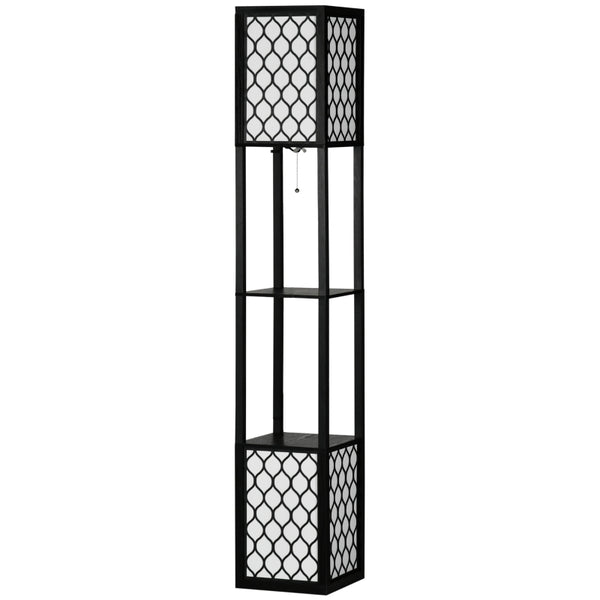 Vloerlamp met schappen in moderne Oosterse stijl – zwart MDF 26x26x156 cm