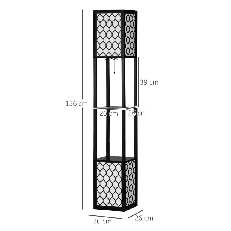 Vloerlamp met schappen in moderne Oosterse stijl – zwart MDF 26x26x156 cm