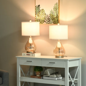 Tafellamp set van 2 met glazen kap – Ø30x56 cm - warme uiststraling met linnen kap voor sfeervolle verlichting slaapkamer