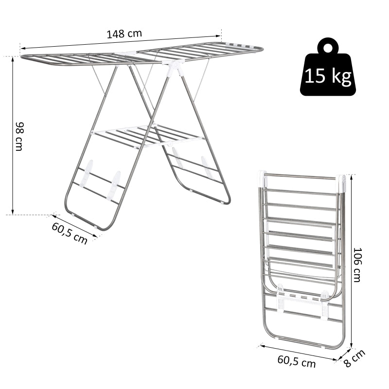 2-traps inklapbaar droogrek met vleugels – 146x61x98 cm
