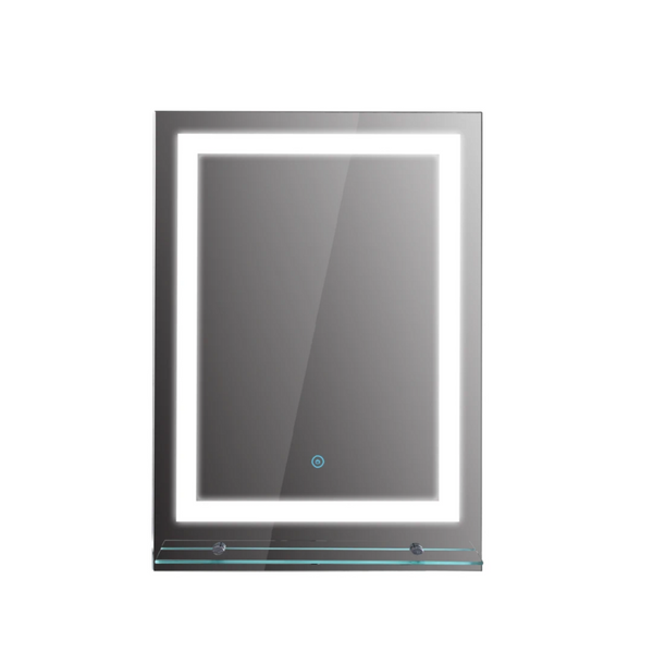 Moderne badkamerspiegel met dimbare LED en plank – 50x70 cm