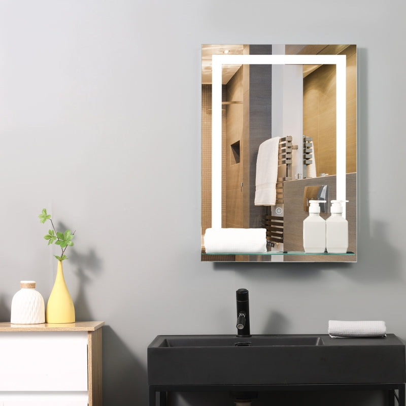 Moderne badkamerspiegel met dimbare LED en plank – 50x70 cm