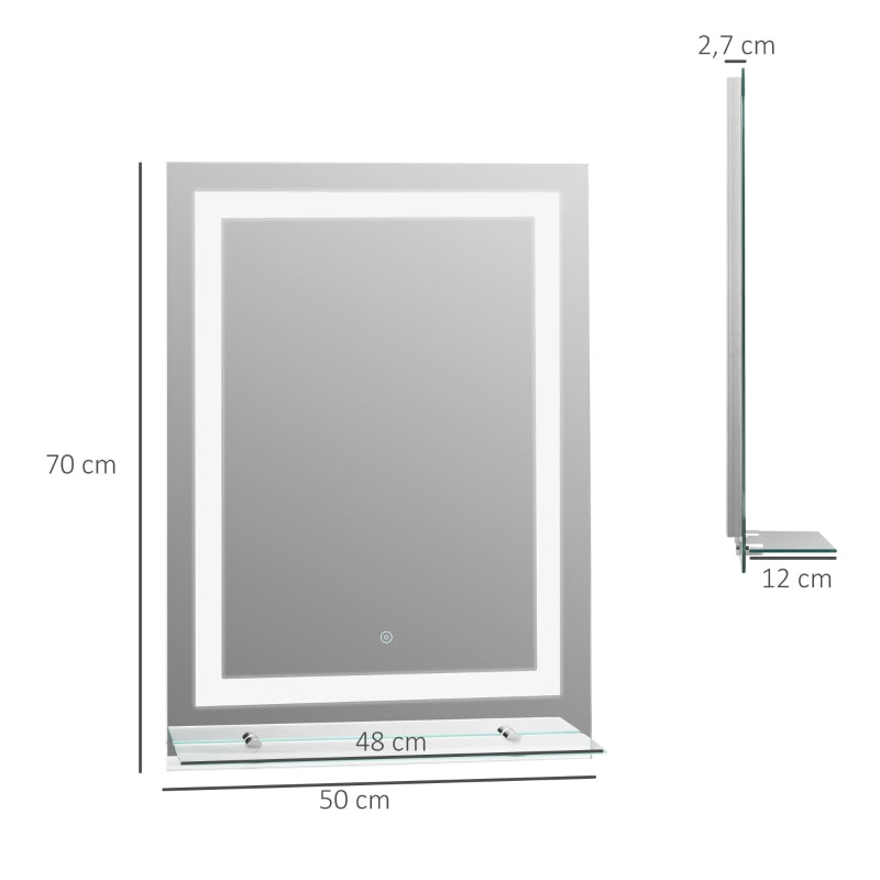 Moderne badkamerspiegel met dimbare LED en plank – 50x70 cm