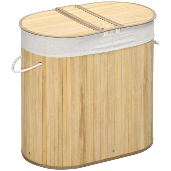 Wasmand van bamboe met 2 vakken en deksel – 100L