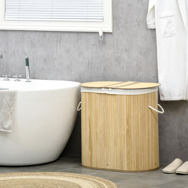 Wasmand van bamboe met 2 vakken en deksel – 100L