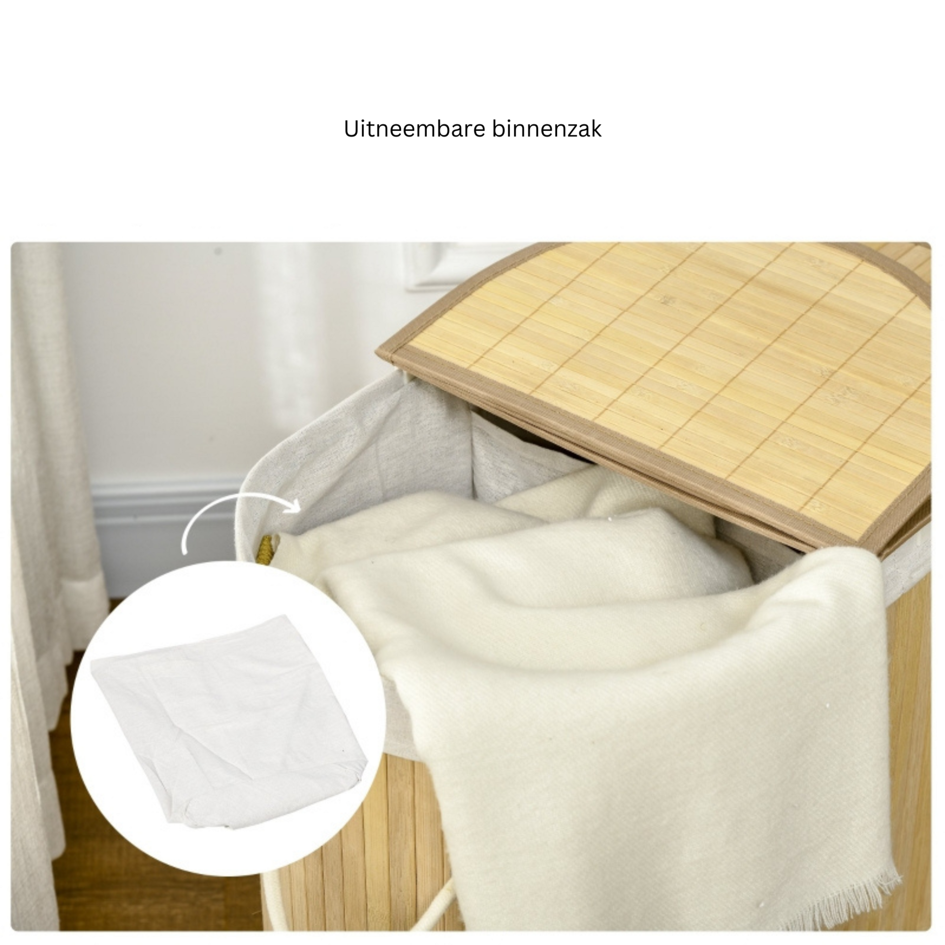 Wasmand van bamboe met 2 vakken en deksel – 100L