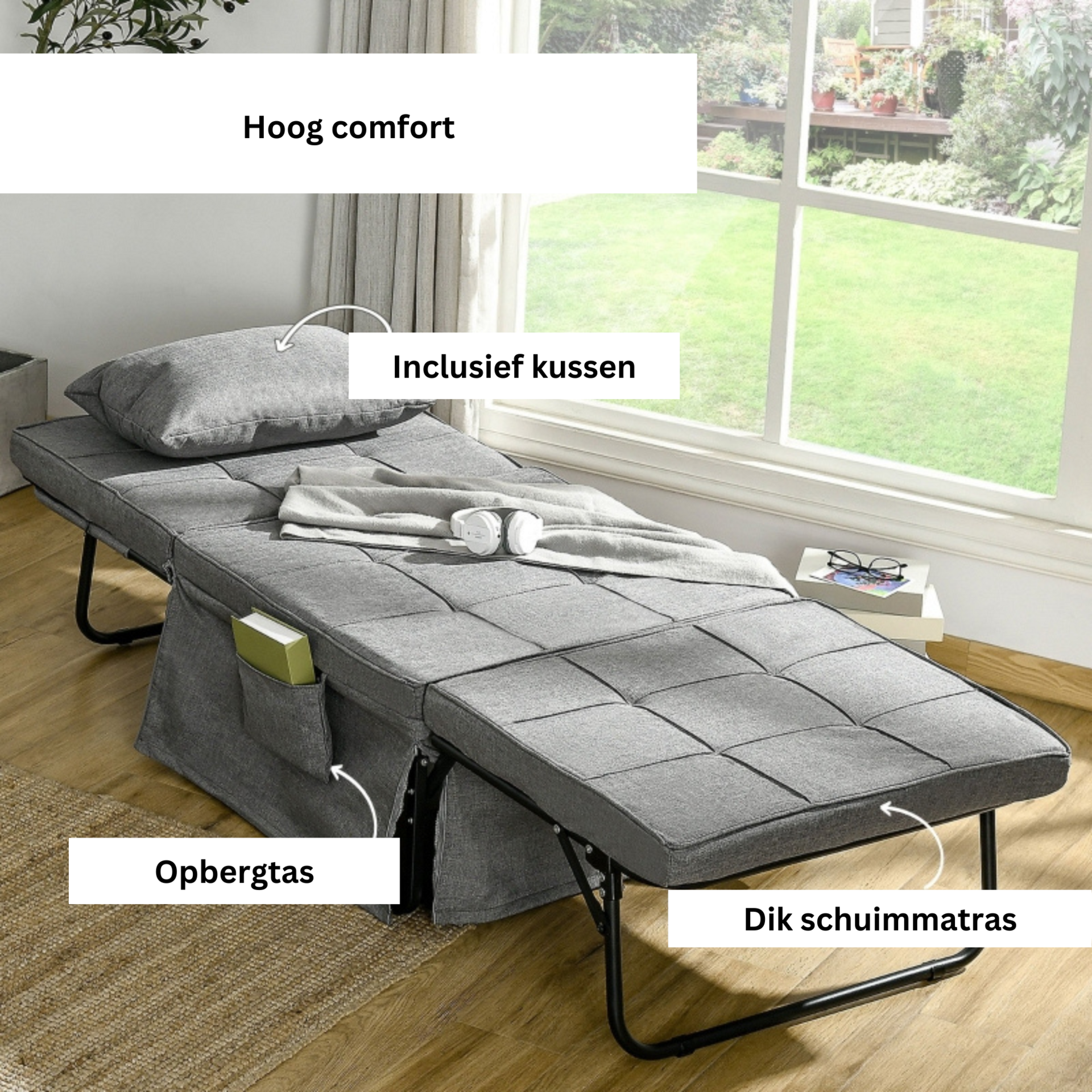 Opvouwbare stretcher veldbed voor camping of logeerplek – 188x75x38 cm