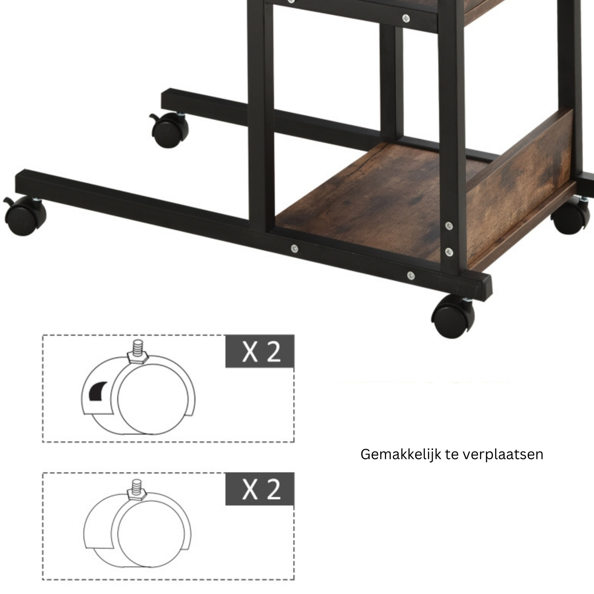 Zwarte verrijdbare salontafel met verstelbare hoogte en opbergruimte