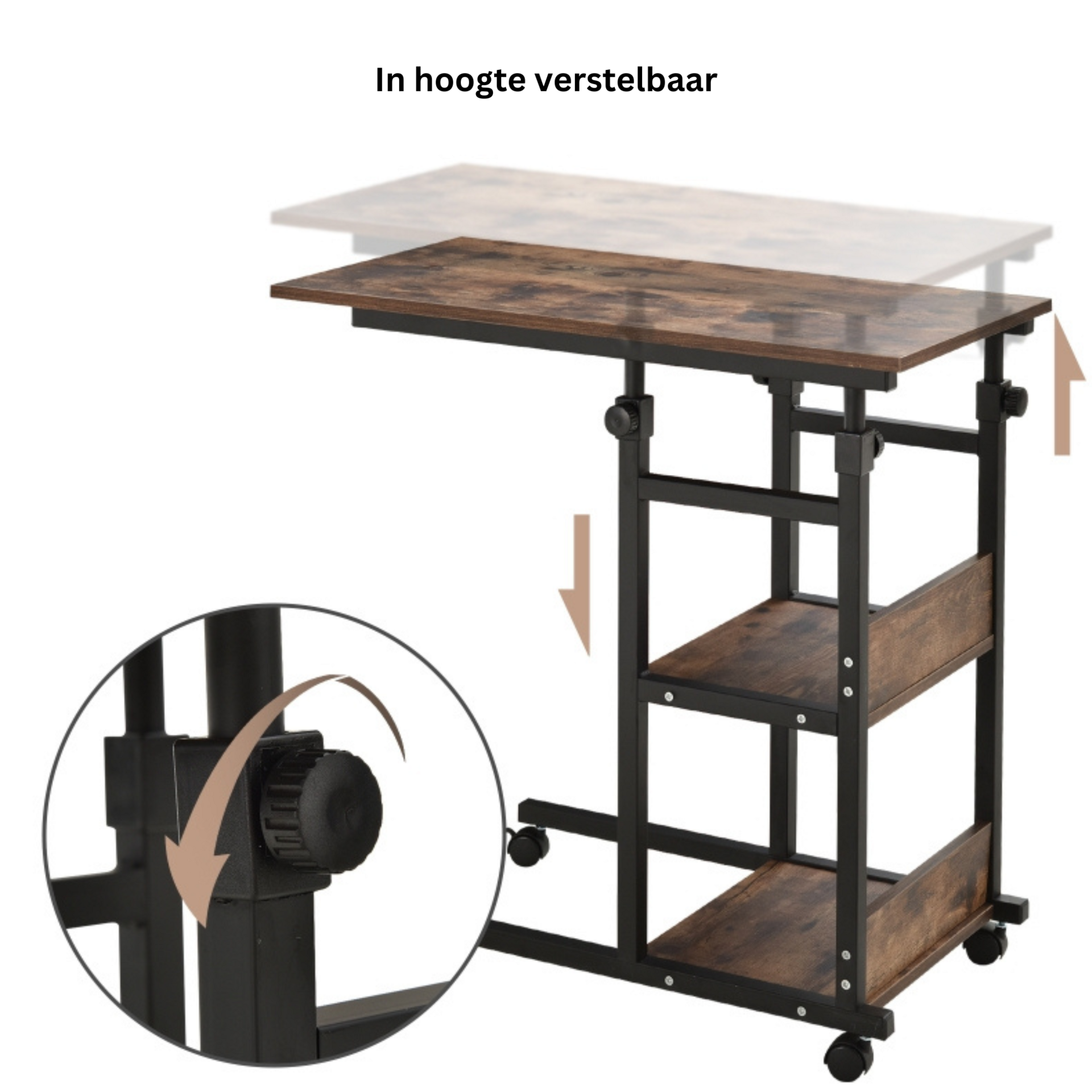 Zwarte verrijdbare salontafel met verstelbare hoogte en opbergruimte