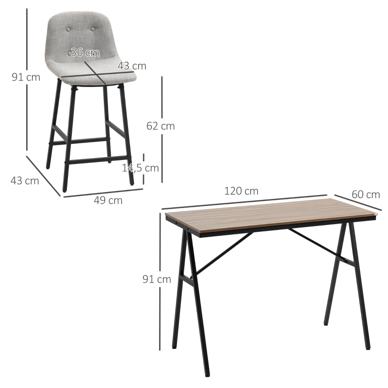 Industriële bartafel met 2 barkrukken – ruimtebesparend ontwerp – 120×60×91 cm