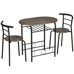 Compacte bistroset met opbergschap – zwart – 80×53×75 cm met metalen frame en houtlook tafelblad, geschikt voor kleine ruimtes