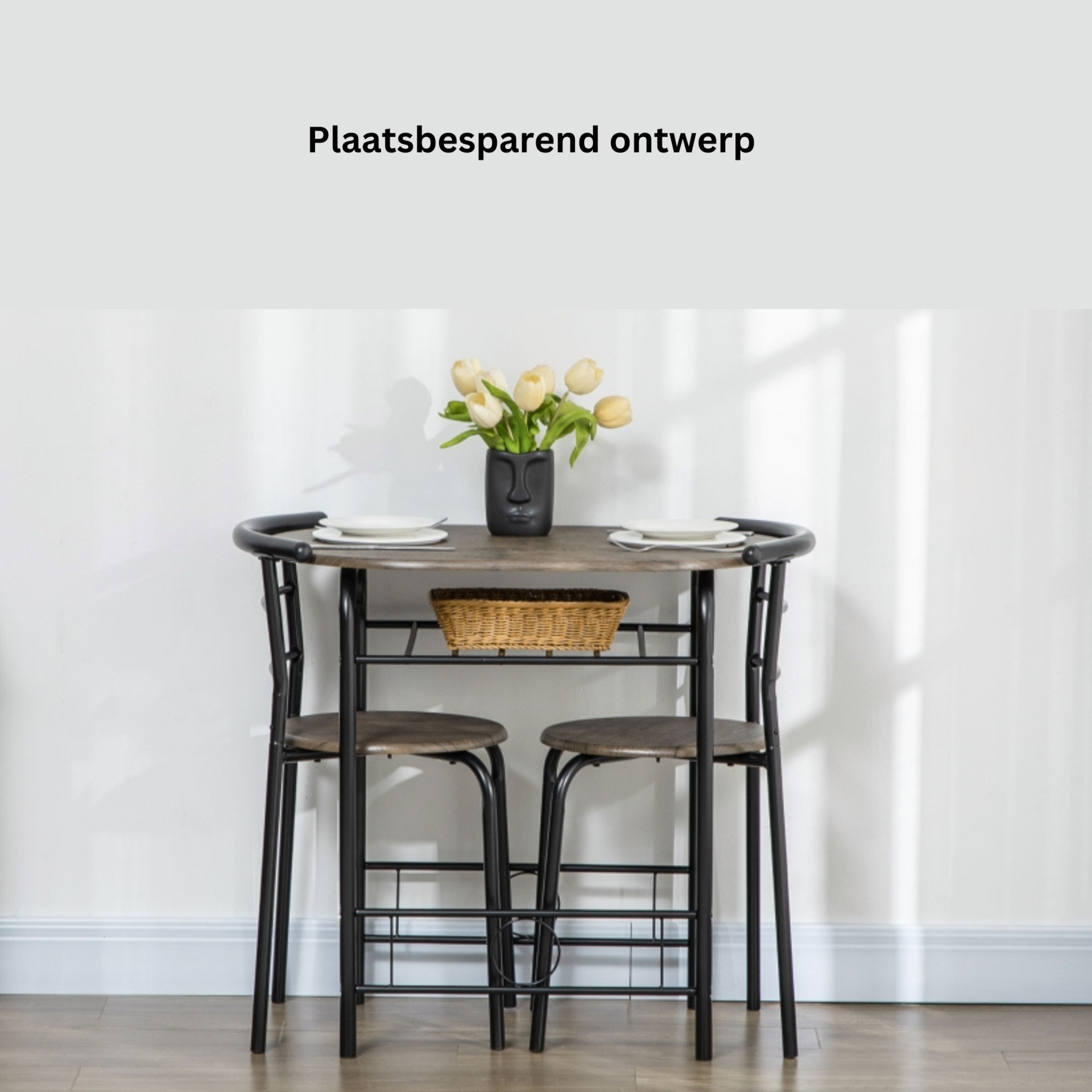 Compacte bistroset met opbergschap – zwart – 80×53×75 cm