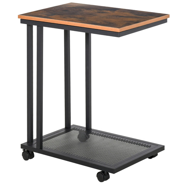 Industriële bijzettafel met wieltjes en opbergruimte – 51×36×65 cm