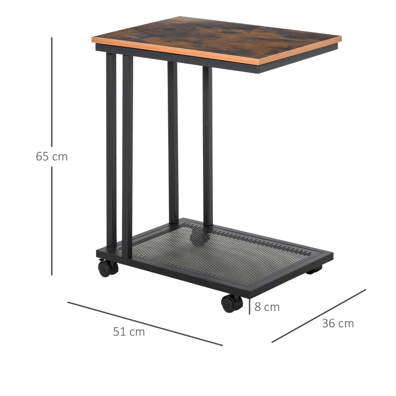 Industriële bijzettafel met wieltjes en opbergruimte – 51×36×65 cm