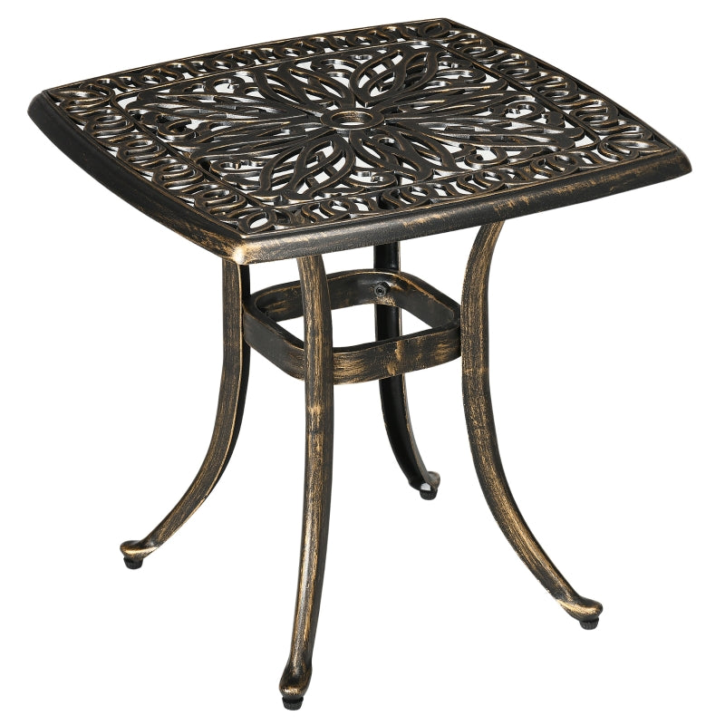 Vintage bistrotafel met parasolgat – brons aluminium – 54×54×52,5 cm