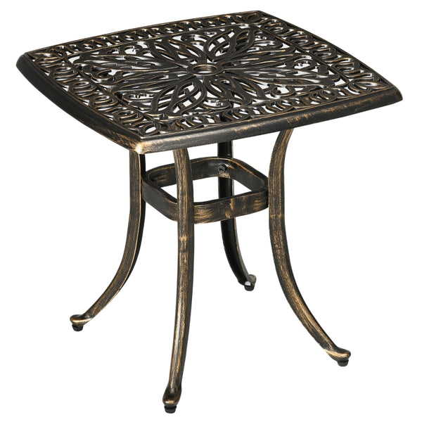 Vintage bistrotafel met parasolgat – brons aluminium – 54×54×52,5 cm