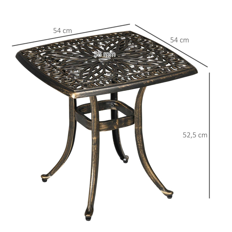 Vintage bistrotafel met parasolgat – brons aluminium – 54×54×52,5 cm