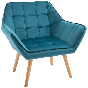 Scandinavische fauteuil met fluwelen bekleding – groen – 64×62×72,5 cm met comfortabele zitting en houten poten