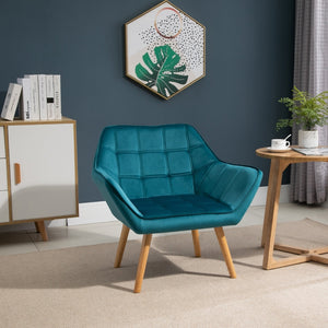 Scandinavische fauteuil met fluwelen bekleding – groen – 64×62×72,5 cm met comfortabele zitting en moderne uitstraling