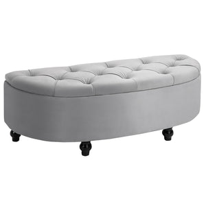 Hocker met opbergruimte en klapbaar deksel – grijs – 120×46×42 cm met velvet stof en vintage elegantie voor praktisch gebruik