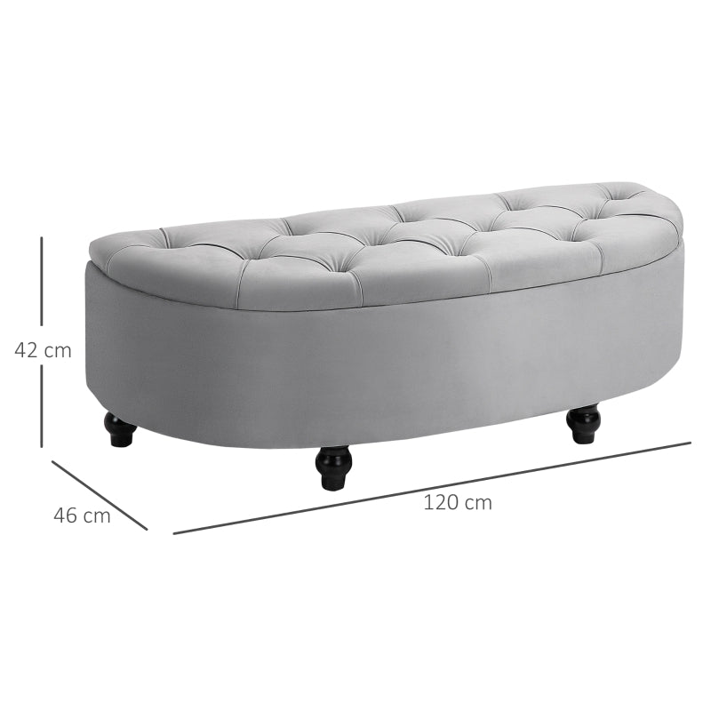 Hocker met opbergruimte en klapbaar deksel – grijs – 120×46×42 cm