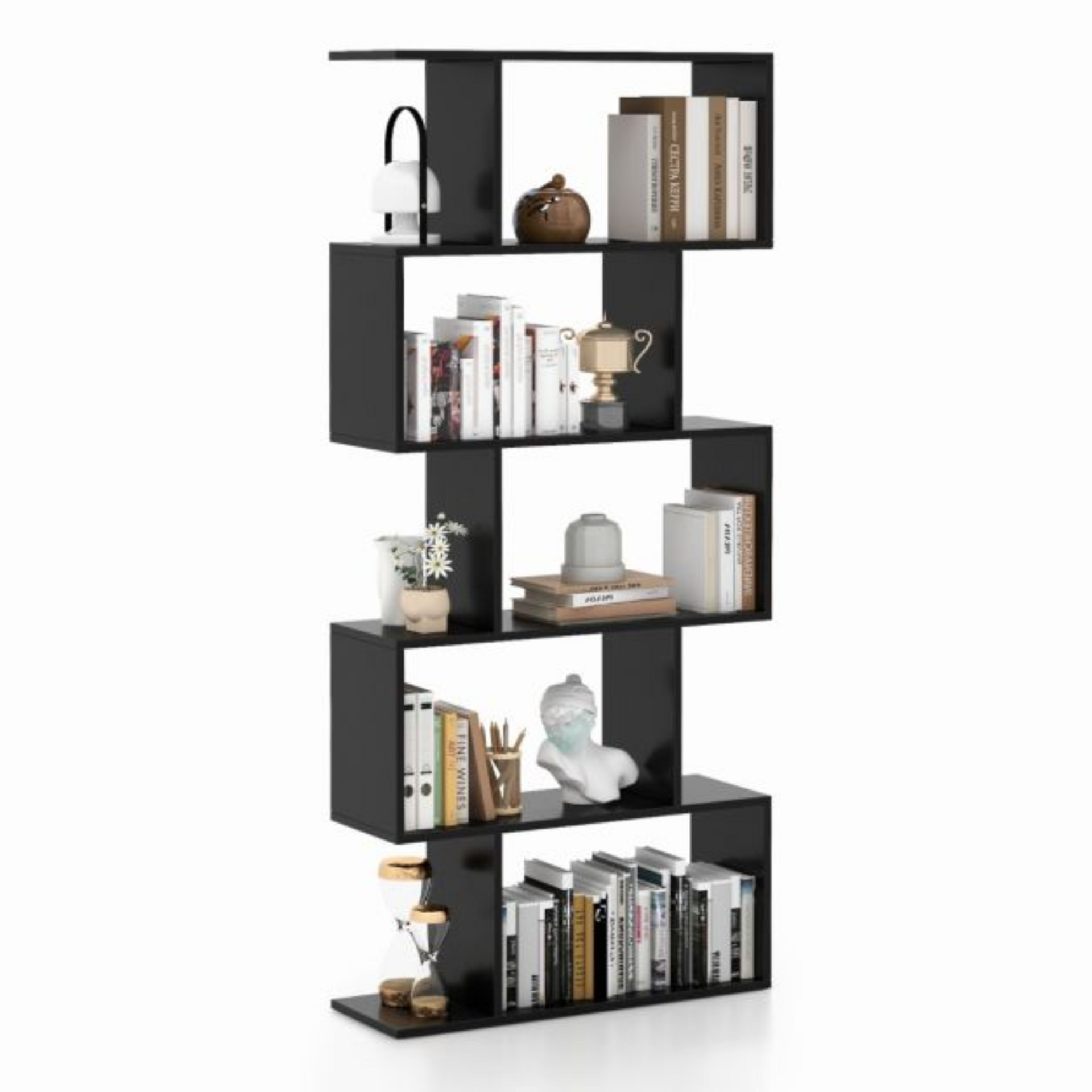 Functionele zwarte boekenkast en roomdivider met meerdere vakken | Zenzee