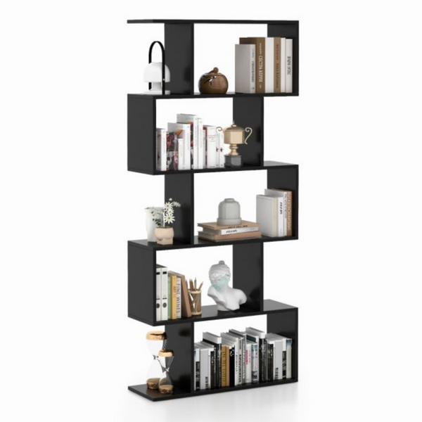 Functionele zwarte boekenkast en roomdivider met meerdere vakken | Zenzee