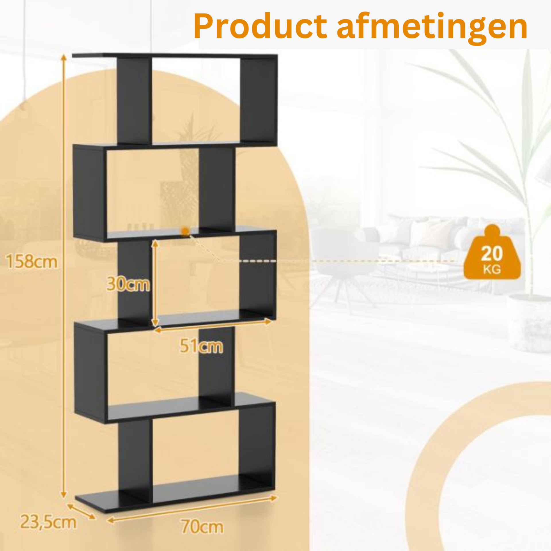 Functionele zwarte boekenkast en roomdivider met meerdere vakken | Zenzee
