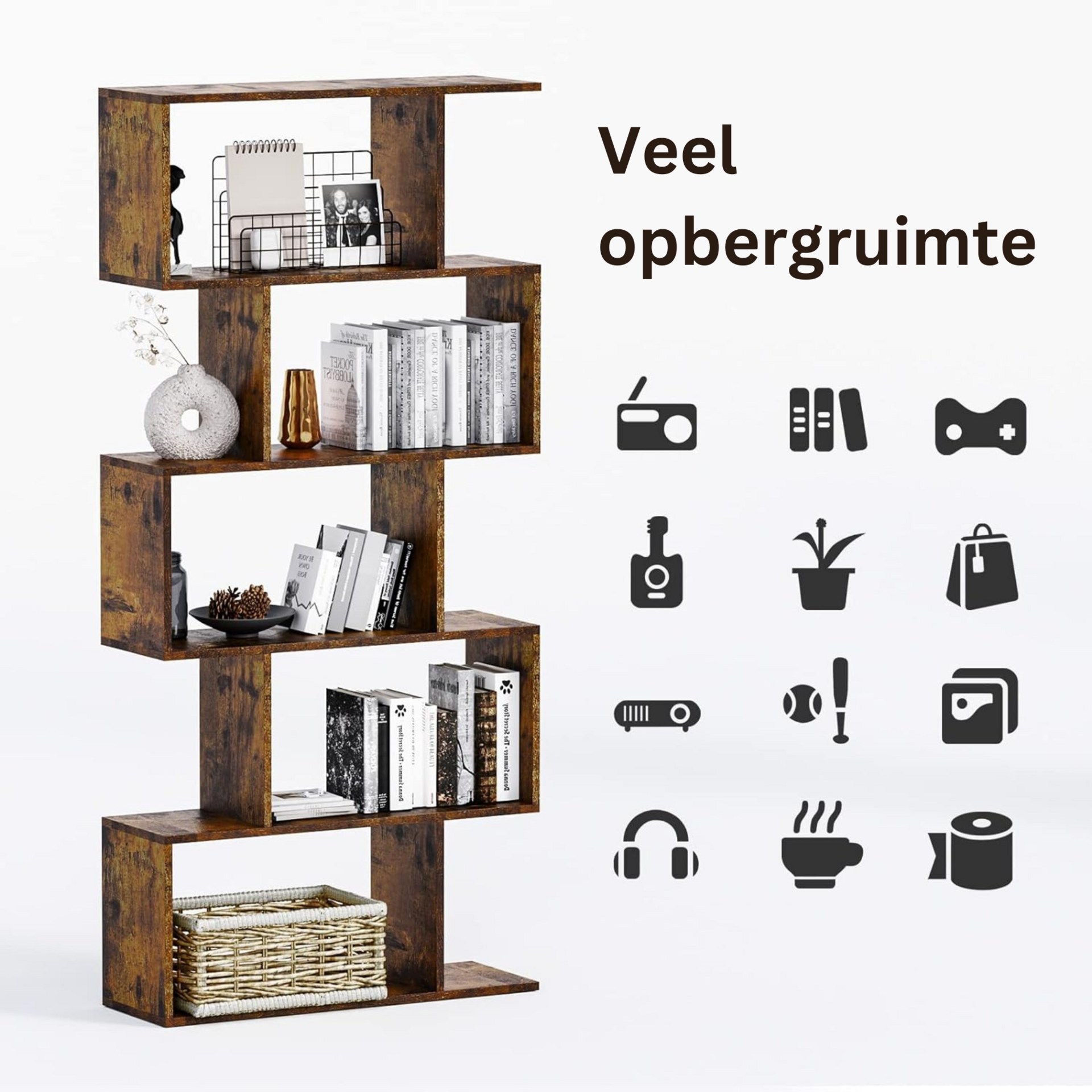 Functionele boekenkast en roomdivider met meerdere vakken industrieel 158 cm | Zenzee