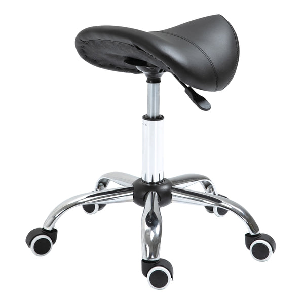 Ergonomische zadelkruk met wieltjes en verstelbare hoogte – zwart – 52×53×49–61 cm