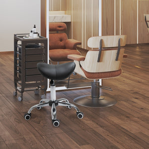 Ergonomische zadelkruk met wieltjes en verstelbare hoogte – zwart – 52×53×49–61 cm in moderne salonomgeving