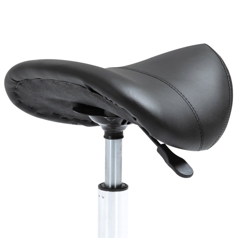 Ergonomische zadelkruk met wieltjes en verstelbare hoogte – zwart – 52×53×49–61 cm