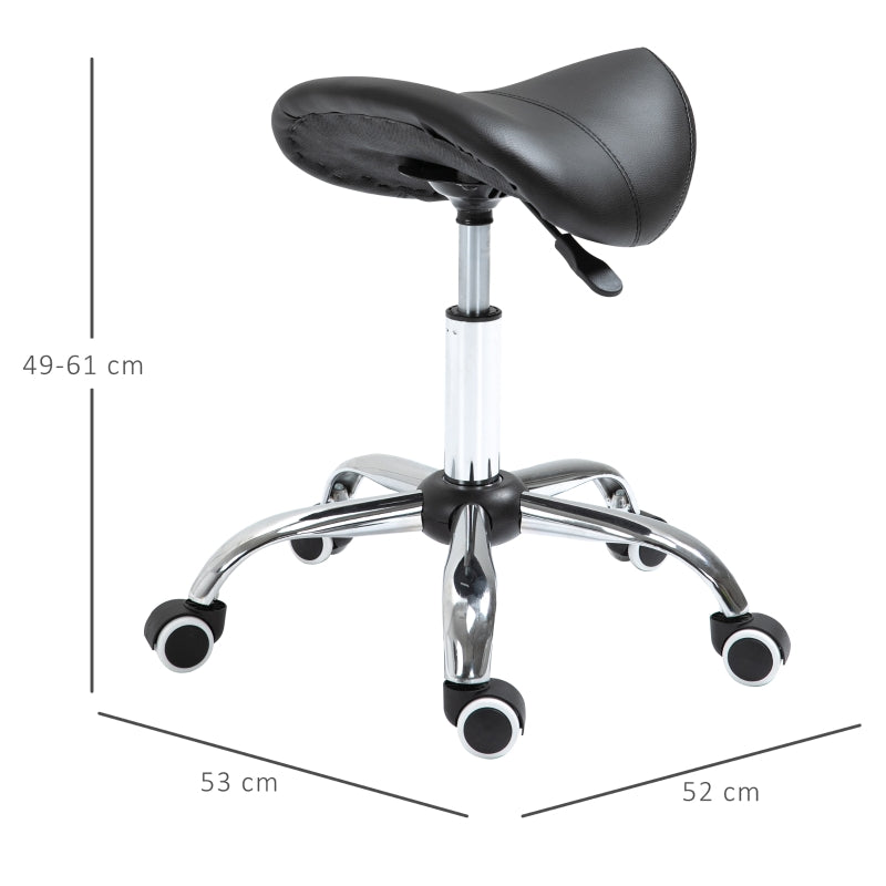 Ergonomische zadelkruk met wieltjes en verstelbare hoogte – zwart – 52×53×49–61 cm