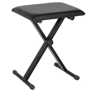 Verstelbare pianokruk met inklapbaar frame – zwart kunstleer – 39×29×37–47 cm met comfortabele gewatteerde zitting
