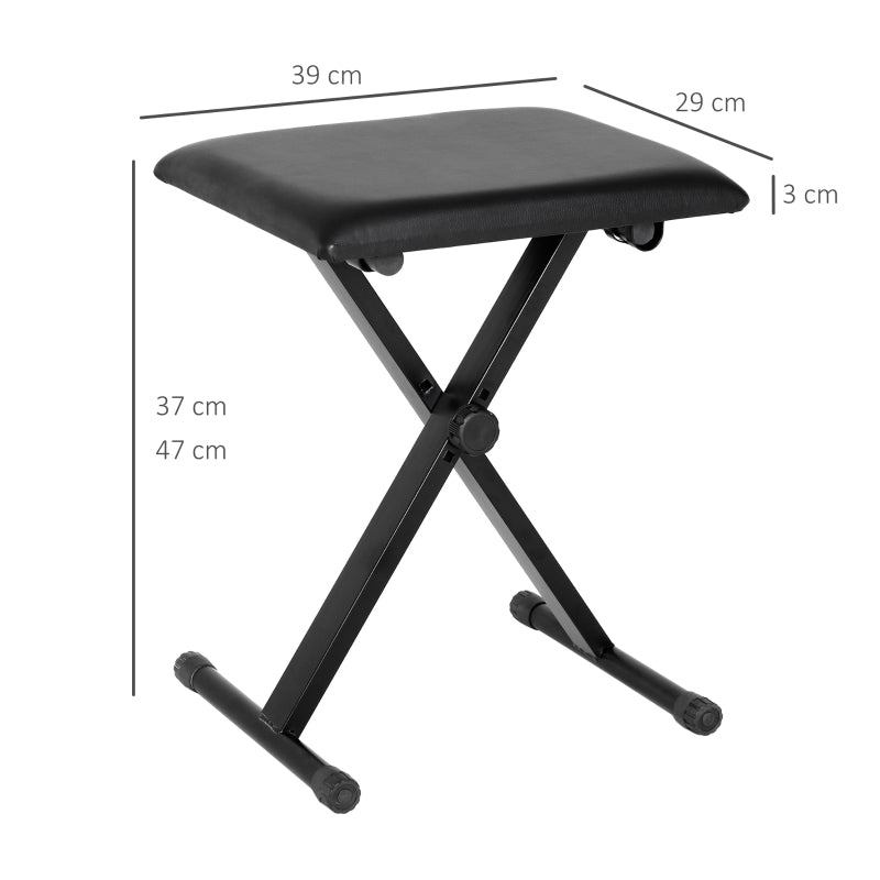 Verstelbare pianokruk met inklapbaar frame – zwart kunstleer – 39×29×37–47 cm