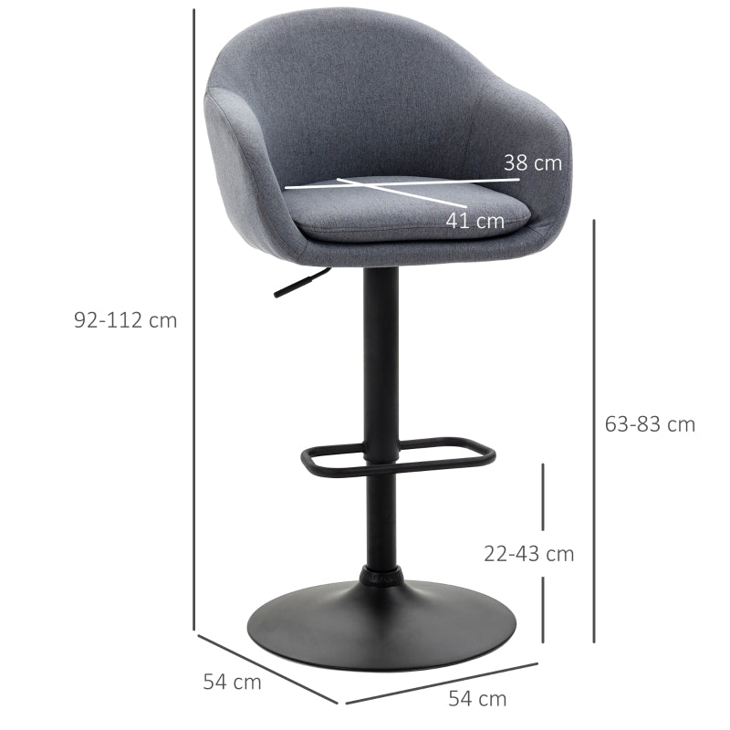 Verstelbare barkruk met voetensteun en armleuningen – grijs – 54×54×112 cm