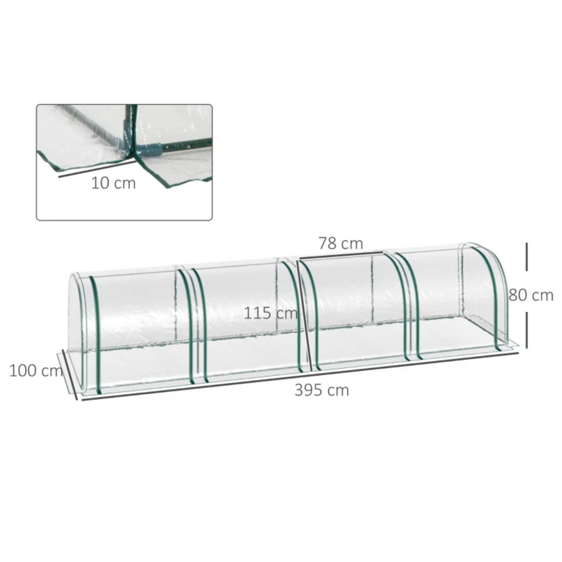 Tunnelvormige XL kweekkas groen – 395 x 100 x 80 cm broeikas