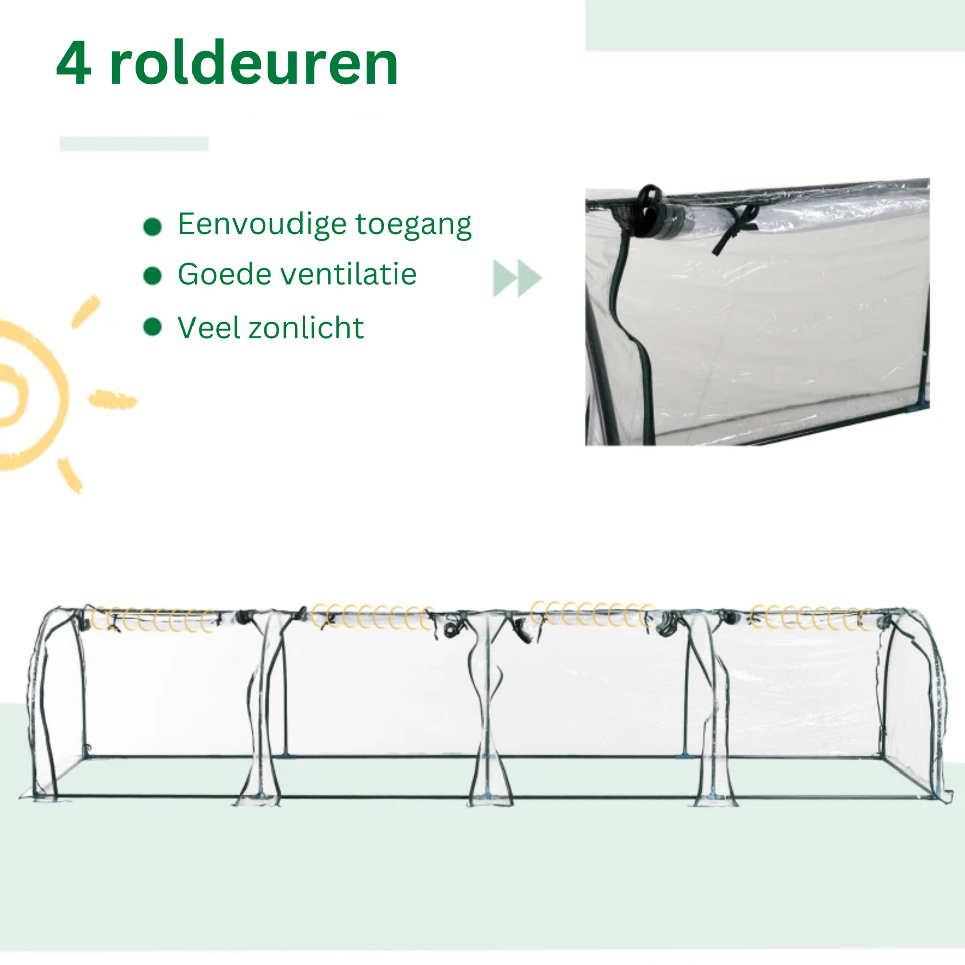 Tunnelvormige XL kweekkas groen – 395 x 100 x 80 cm broeikas