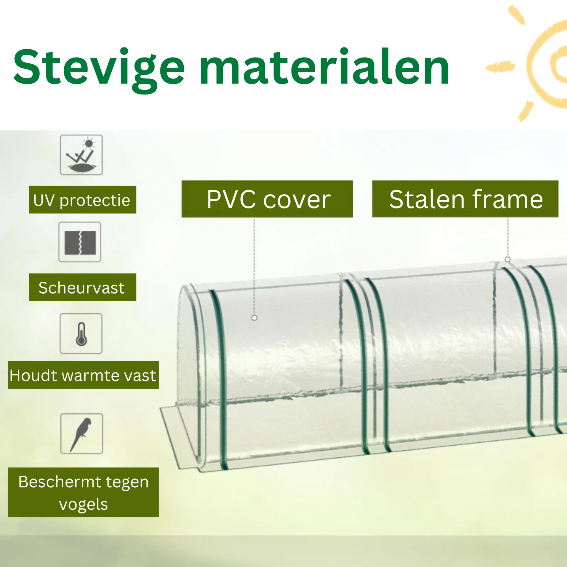 Tunnelvormige XL kweekkas groen – 395 x 100 x 80 cm broeikas
