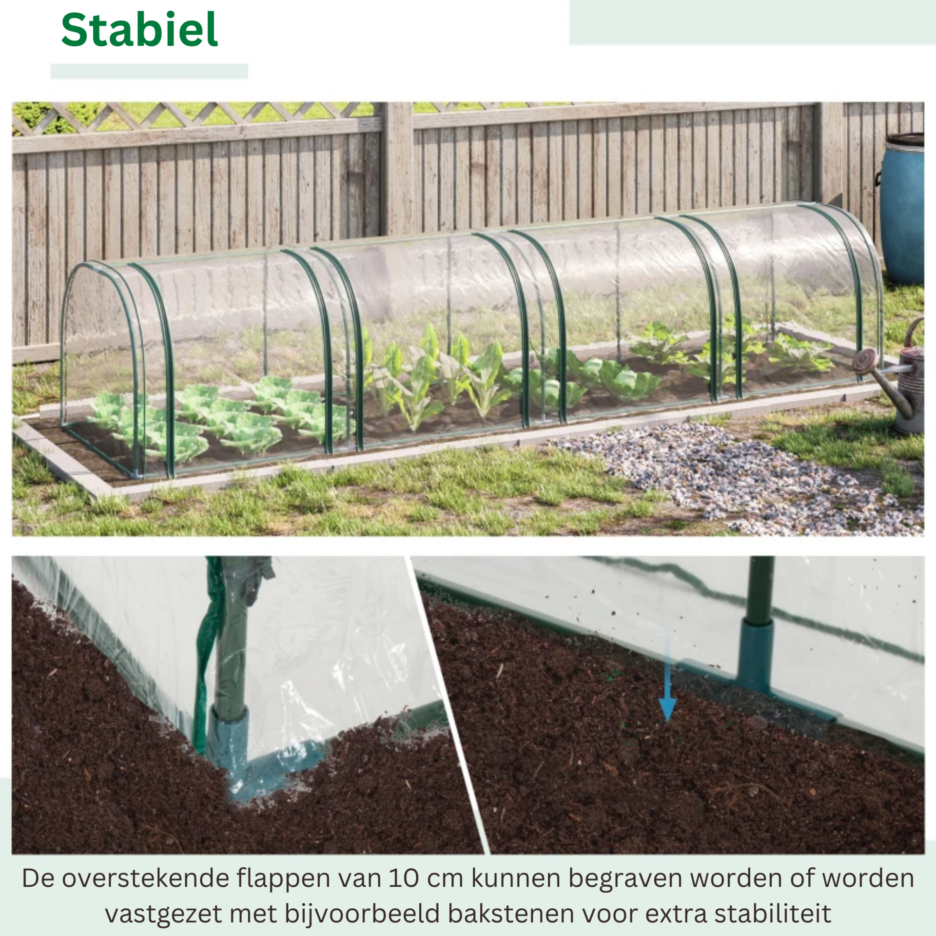 Tunnelvormige XL kweekkas groen – 395 x 100 x 80 cm broeikas
