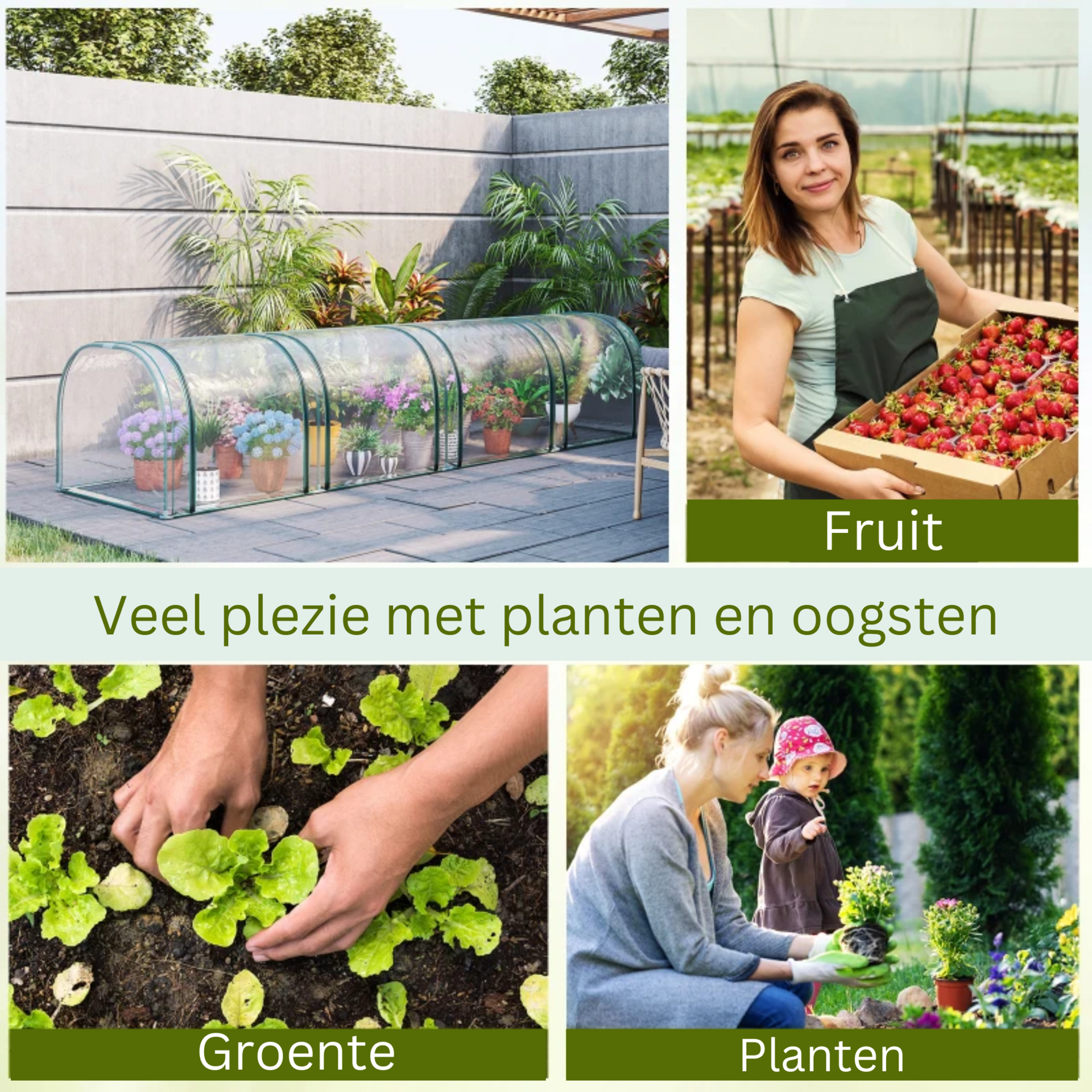 Tunnelvormige XL kweekkas groen – 395 x 100 x 80 cm broeikas